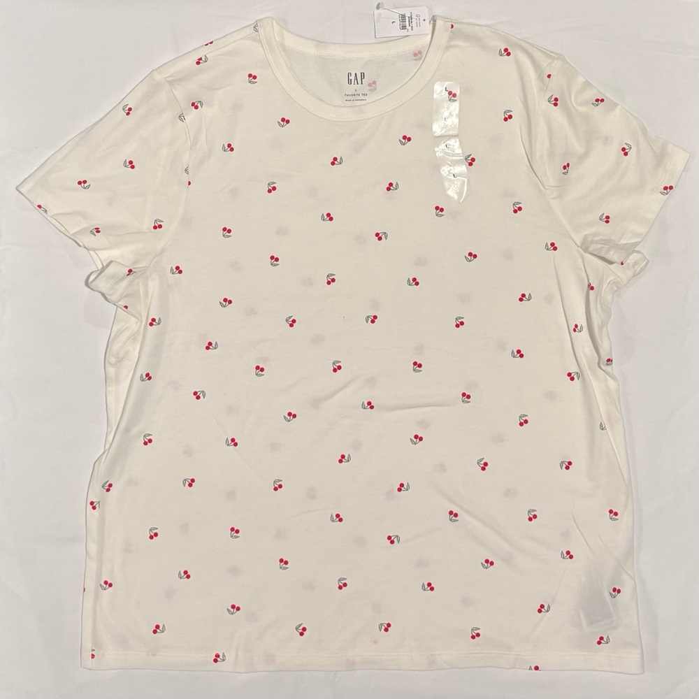 GAP Cherry Print On White Cotton Short Sleeve Tee Size Large